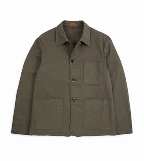 Barena Visal Trevo Cotton Twill Shirt Jacket: Army Winter Fit Magnetic Closure System