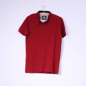 Baros Mens XL Shirt Red Stand Up Collar Cotton Top Holiday Wear Modern Trend Look