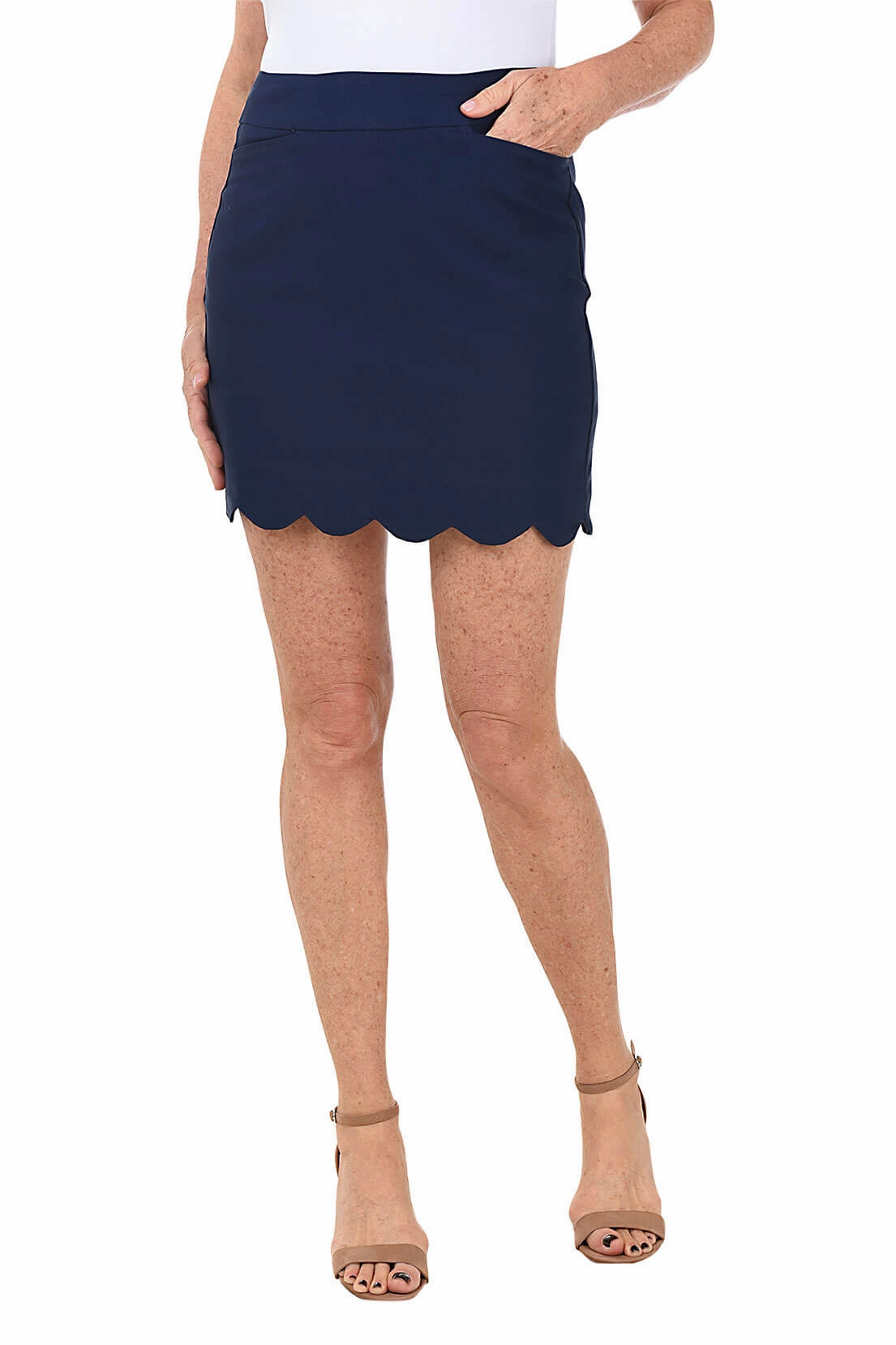 Pull-On Scalloped Skort Stretchable Waist All Day Comfort Fit
