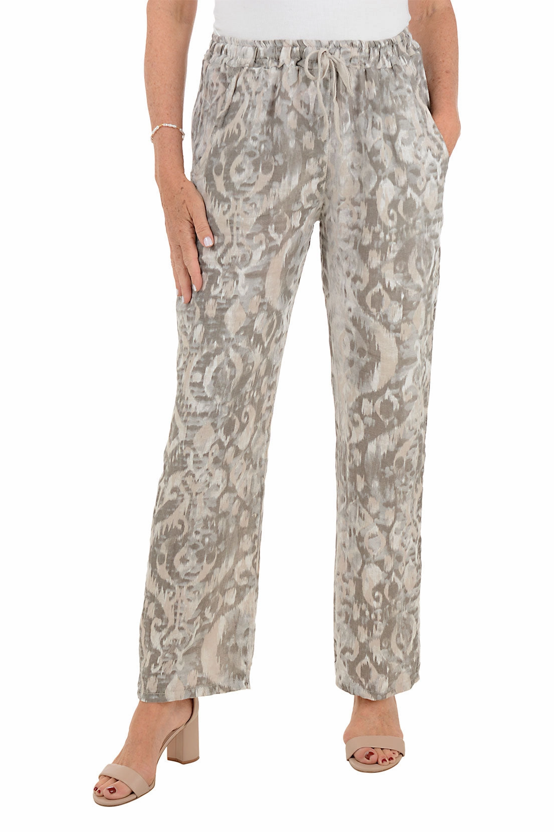 Beige Ikat Linen Pant Active Comfort