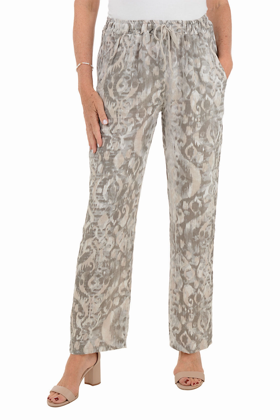Beige Ikat Linen Pant Day Ready