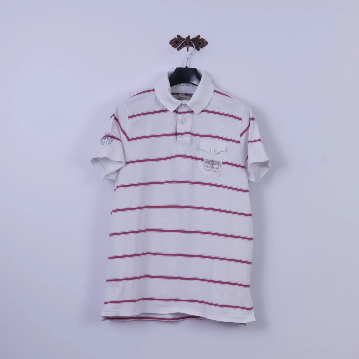 informal gathering Ben Sherman Mens XL (L) Polo Shirt White Cotton Striped Eyre Street Hill Top