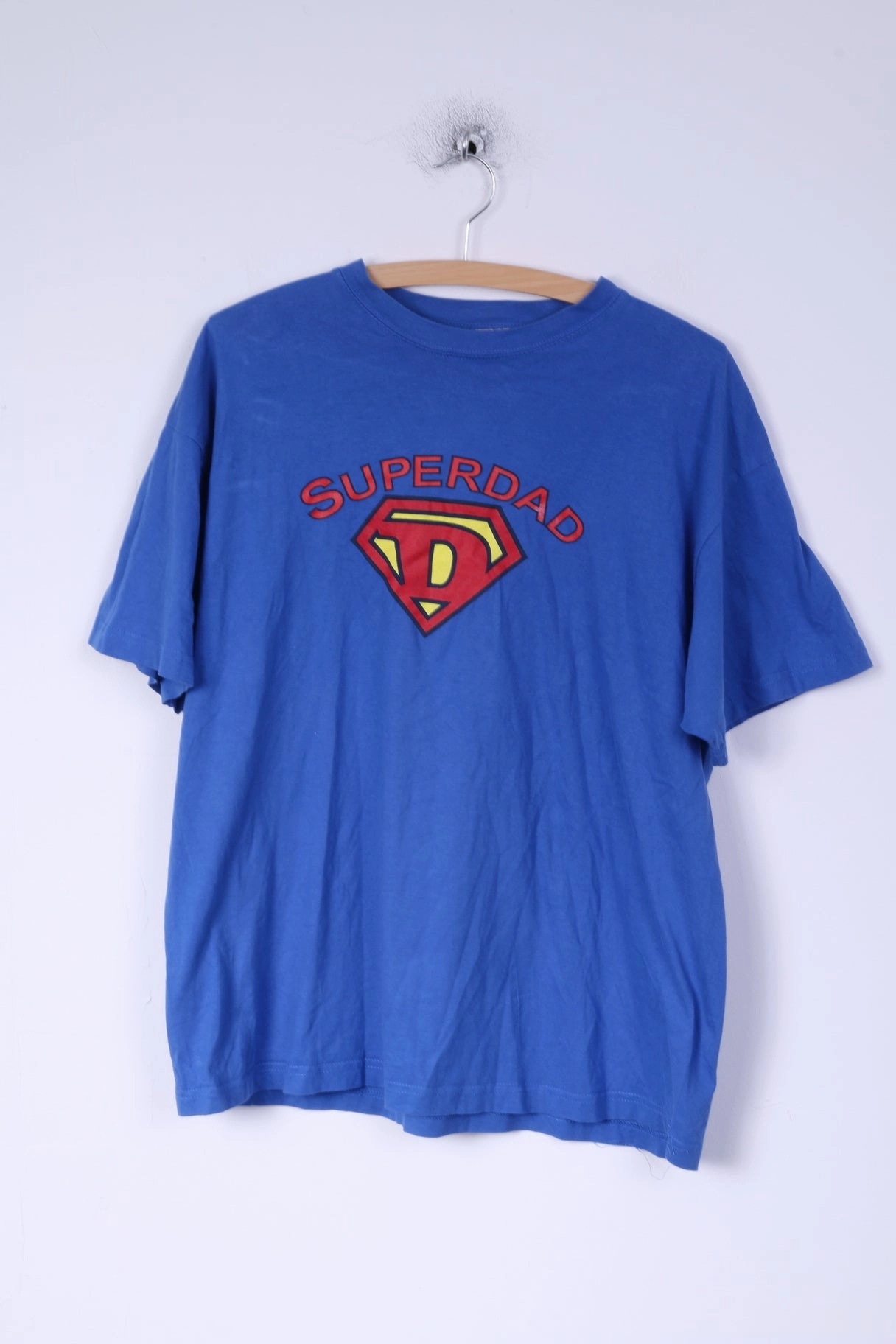 Smooth Jersey Texture Bhs Ltd Mens L T-Shirt Blue Cotton Graphic Superdad Superhero
