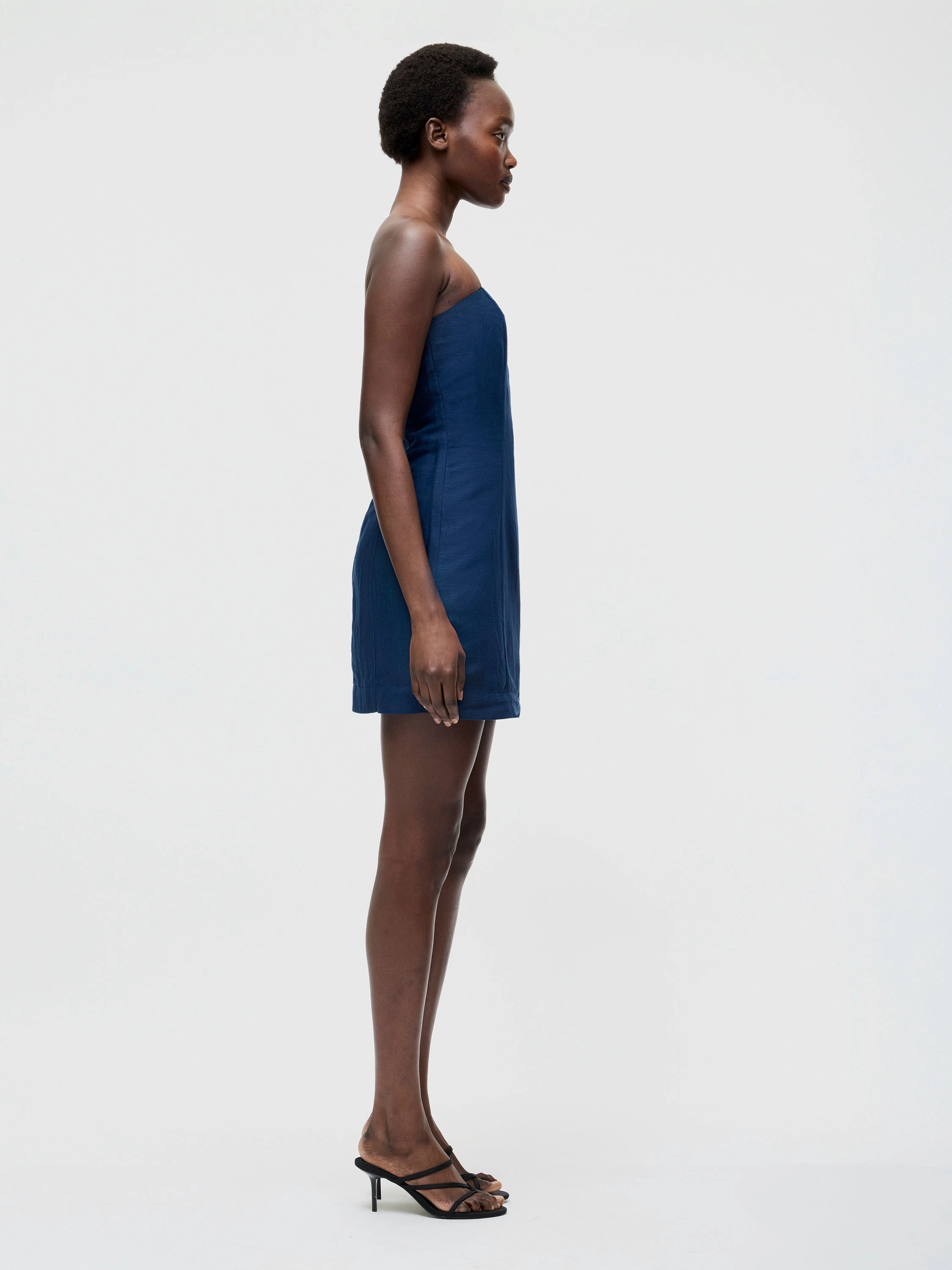 Birdie Linen Strapless Mini Dress Relax Draping Flowing Layers