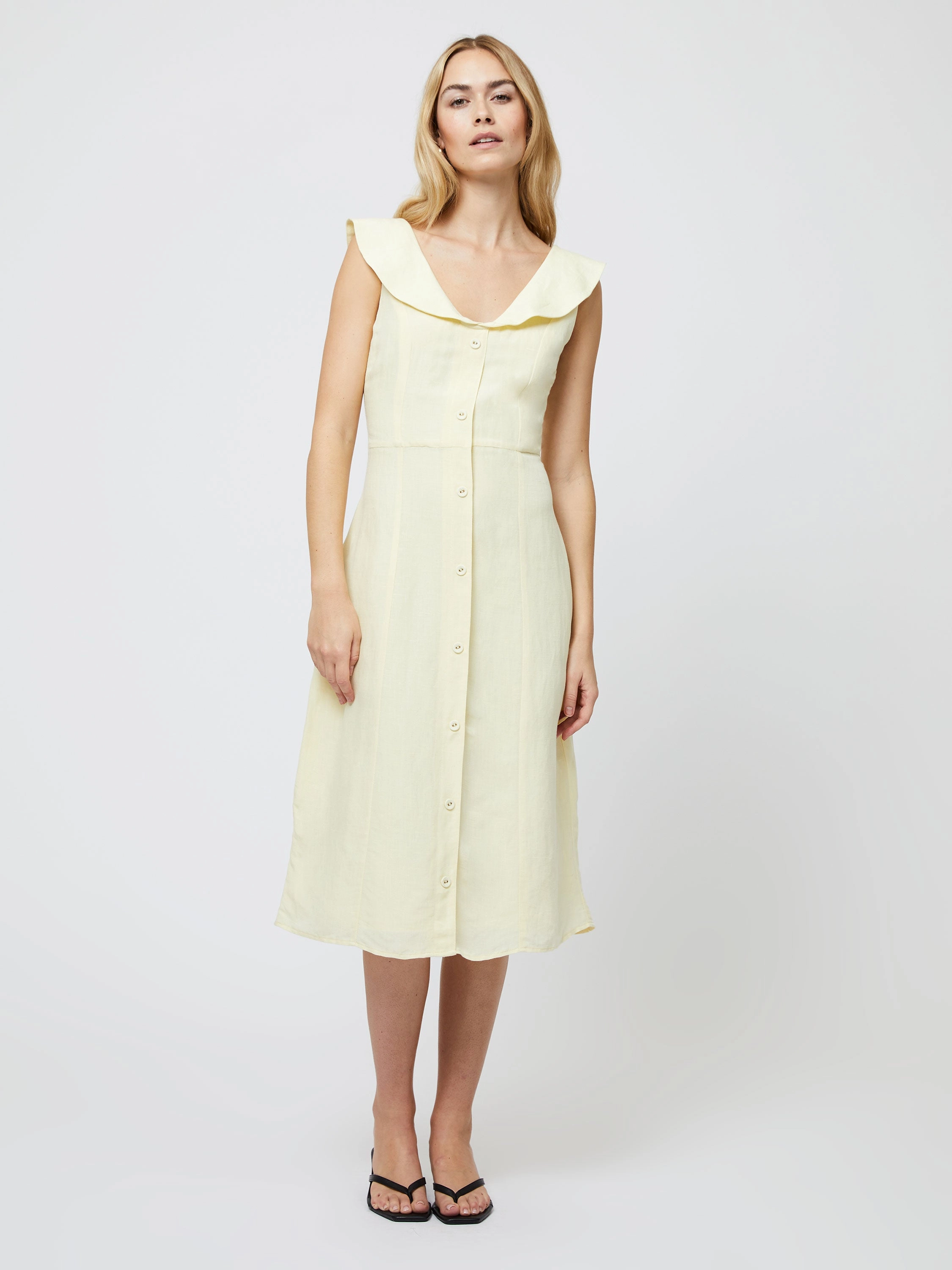 Birdie Linen V-Neck Dress Body Ease Fine Details