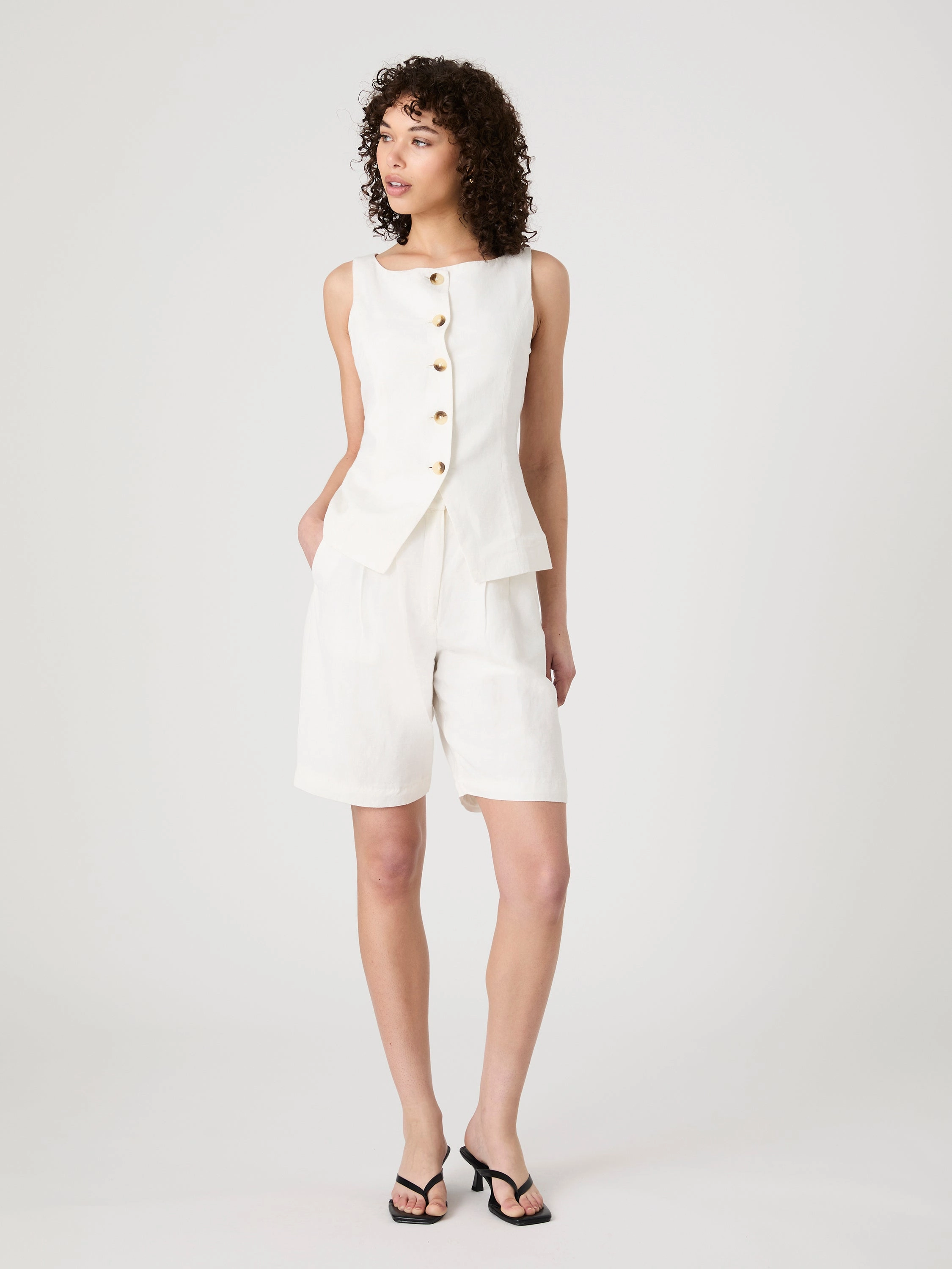 Structured Fit Birdie Linen Waistcoat Top
