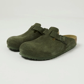 Birkenstock Boston Suede Leather Shoe - Thyme Weekend Style Soft Finish