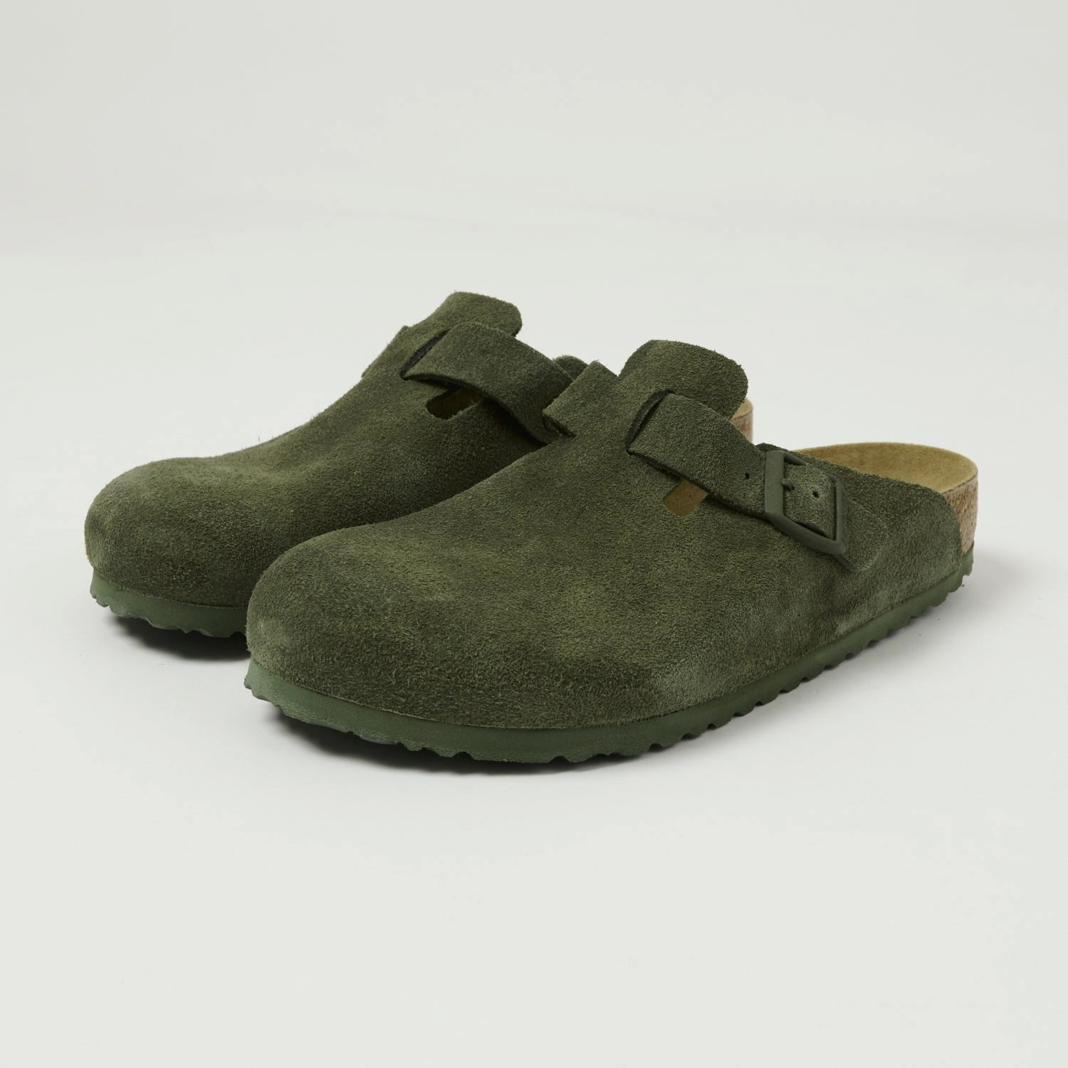 Birkenstock Boston Suede Leather Shoe - Thyme Weekend Style Soft Finish