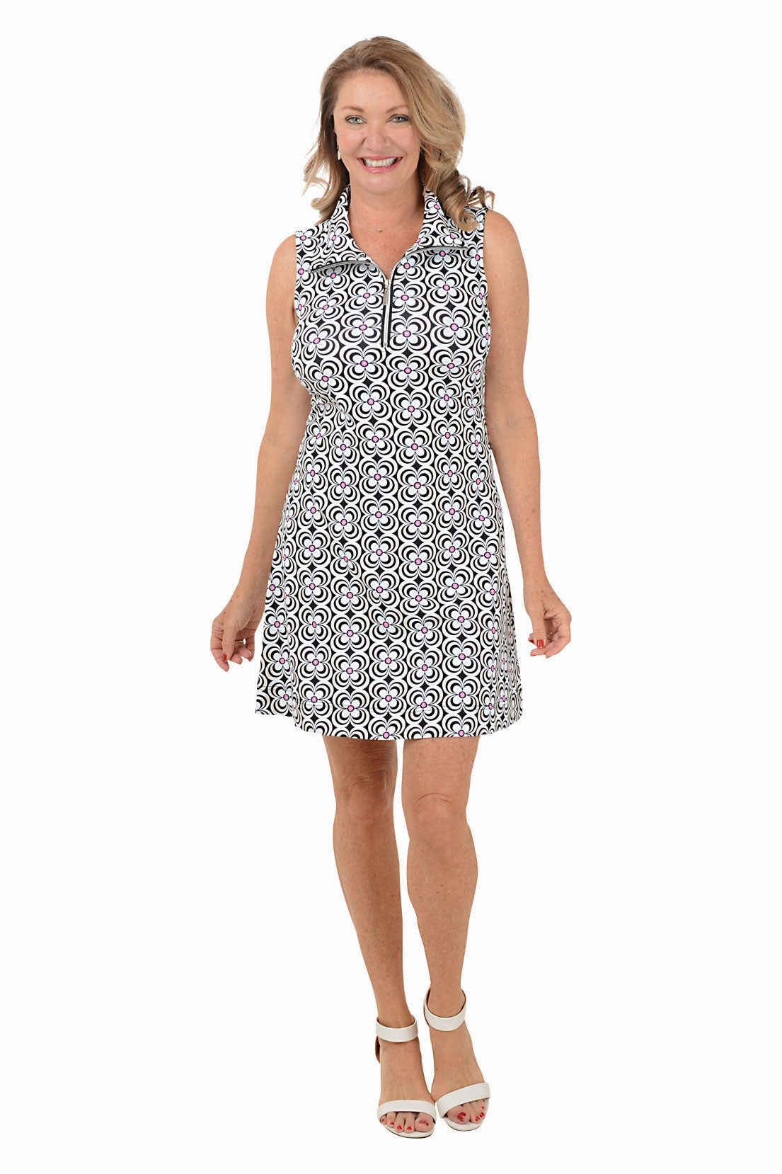 Classic sheath dress Crinkle Effect Black Optical Daisy UPF50  Sleeveless Dress