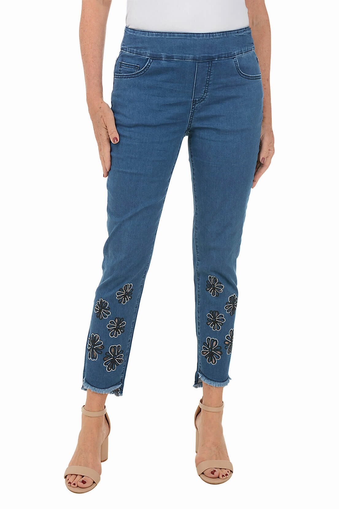 Blue Rhinestone Daisy Denim Pant NonChafingLegs Sport Comfort