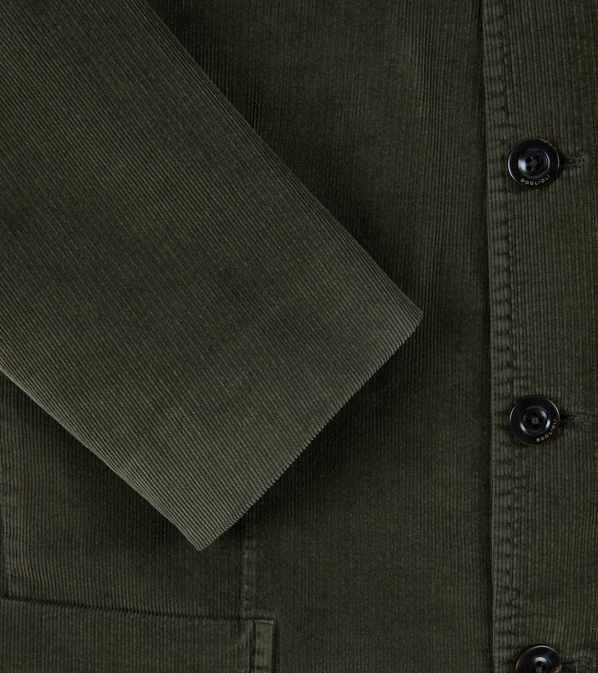 Boglioli Cotton Corduroy Gassman Jacket: Olive AdjustableDrawstring PocketPlacement