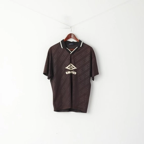 FadeResistant Relaxing Day Umbro Men M Polo Shirt Brown Striped Shiny Vintage Sport Football Training Jersey Top