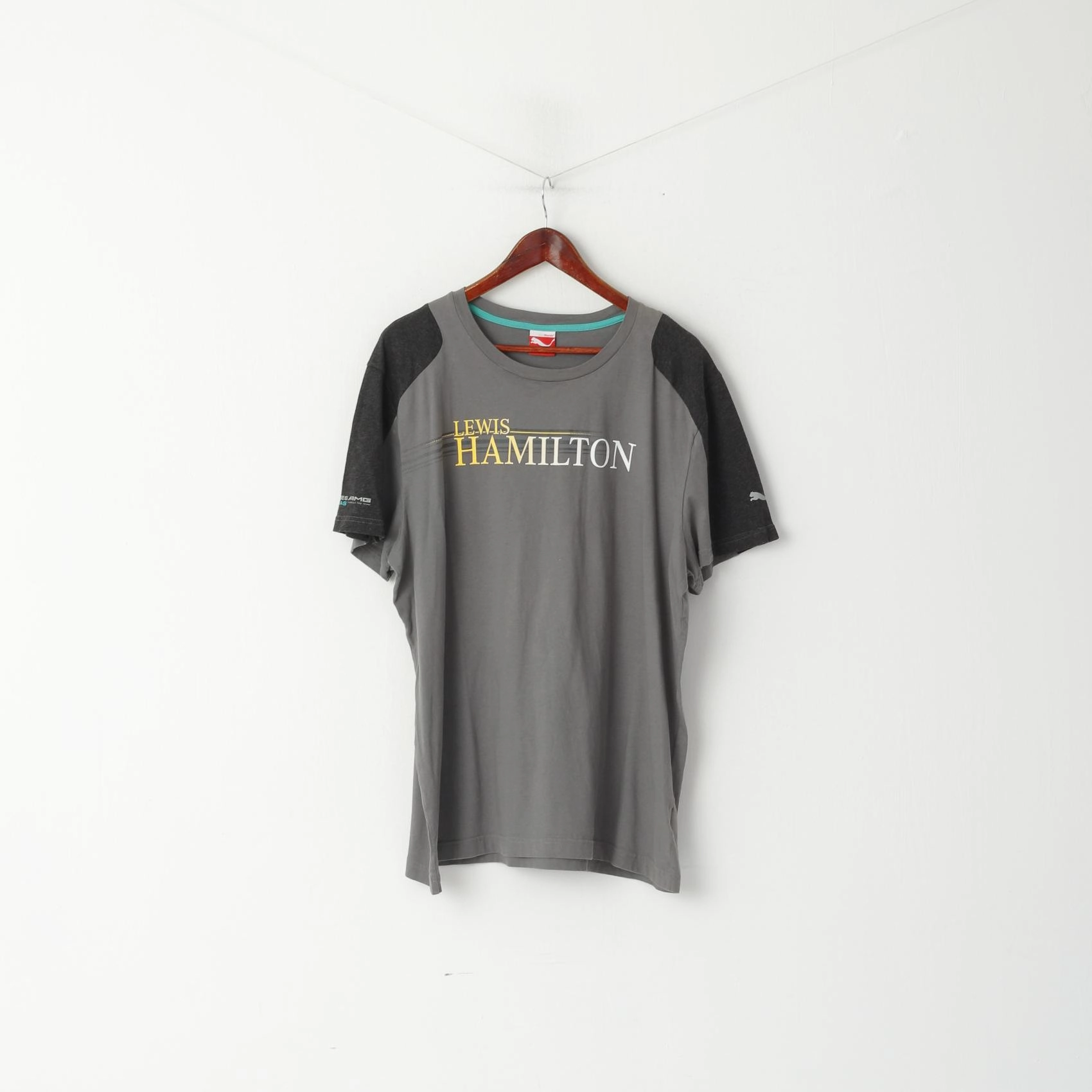 Puma Men XXL T -Shirt Gray Cotton Lewis Hamilton Mercedes Petronas Top Essential Wardrobe Reversible Design Concept