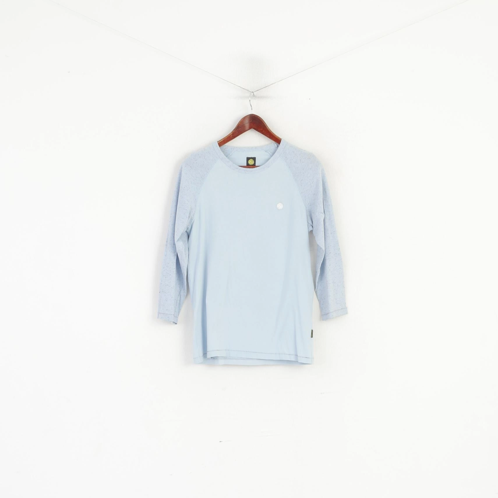 Pretty Green Men S (XS) Shirt Blue Cotton 2/3 Sleeve Slim Fit Classic Top Soft Fit Wear