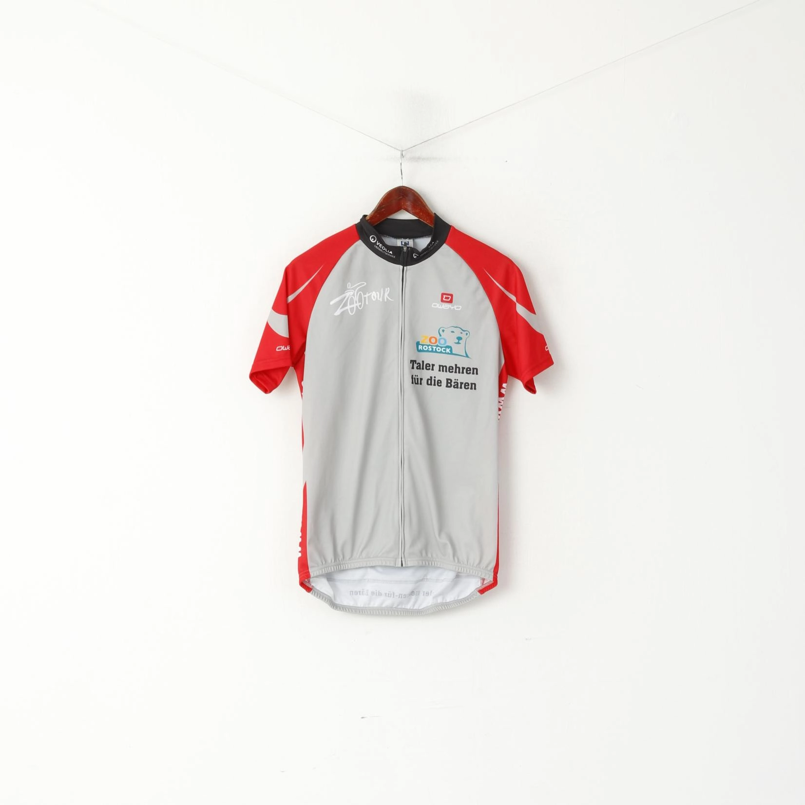 Owayo Men L Cycling Shirt Grey Zip Neck Germany Sportswear Bike Jersey Top Airflow Ventilation System