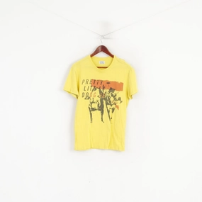 Lint Resistant Surface Smart Casual Replay Men M Shirt Yellow Graphic Cotton Pretty Little Dog Crew Neck Top