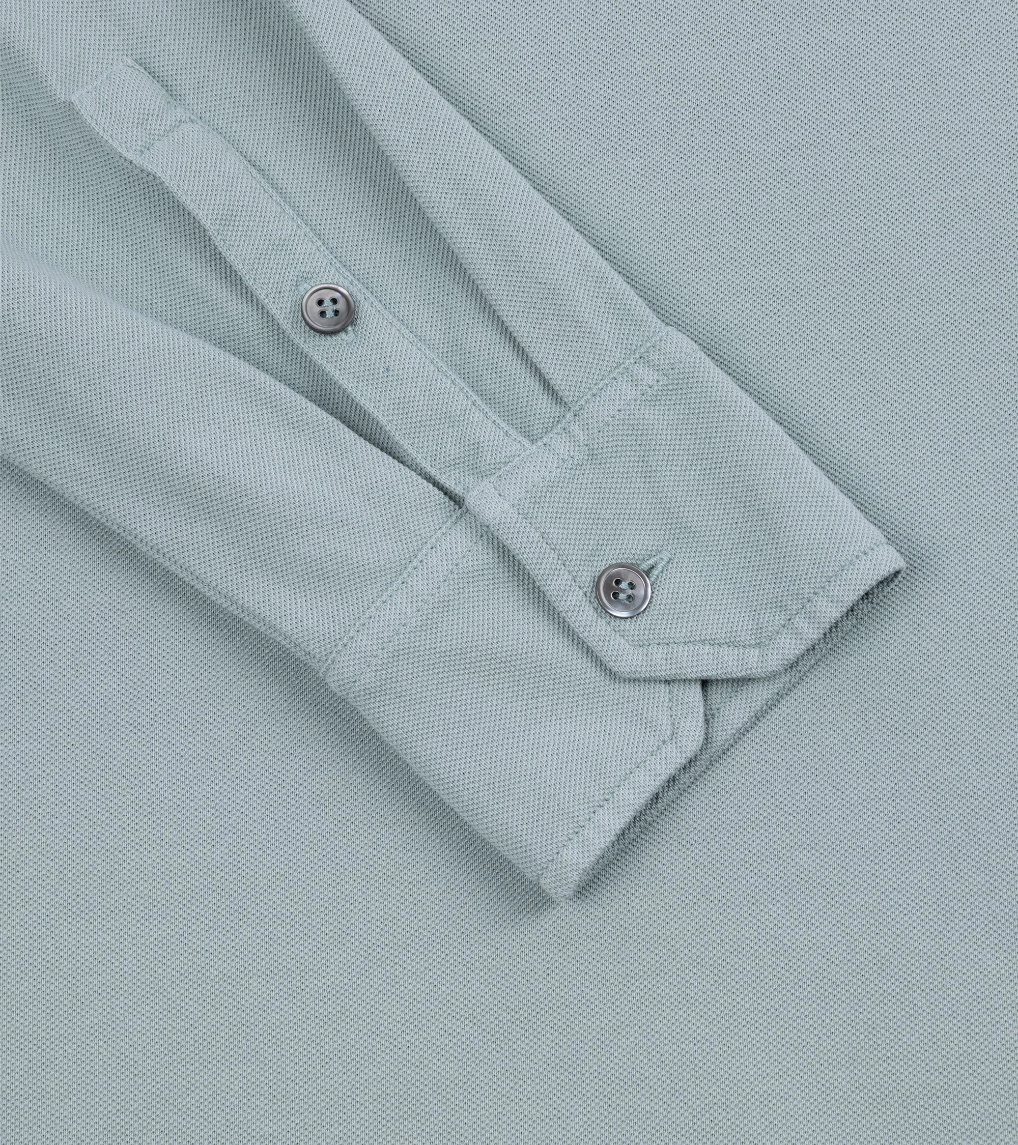 Trunk Moxon Long Sleeve Polo Shirt: Slate Blue Cool Fit Colorfast Dye Process