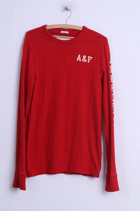 Abercrombie & Fitch Mens M (S) Long Sleeved Shirt Red Cotton Crew Neck A&F Everyday Fashion