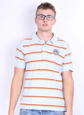 Schott Bros.Inc Mens XL Polo Shirt Blue Short Sleeve Summer Striped Layered Look Everyday Essential