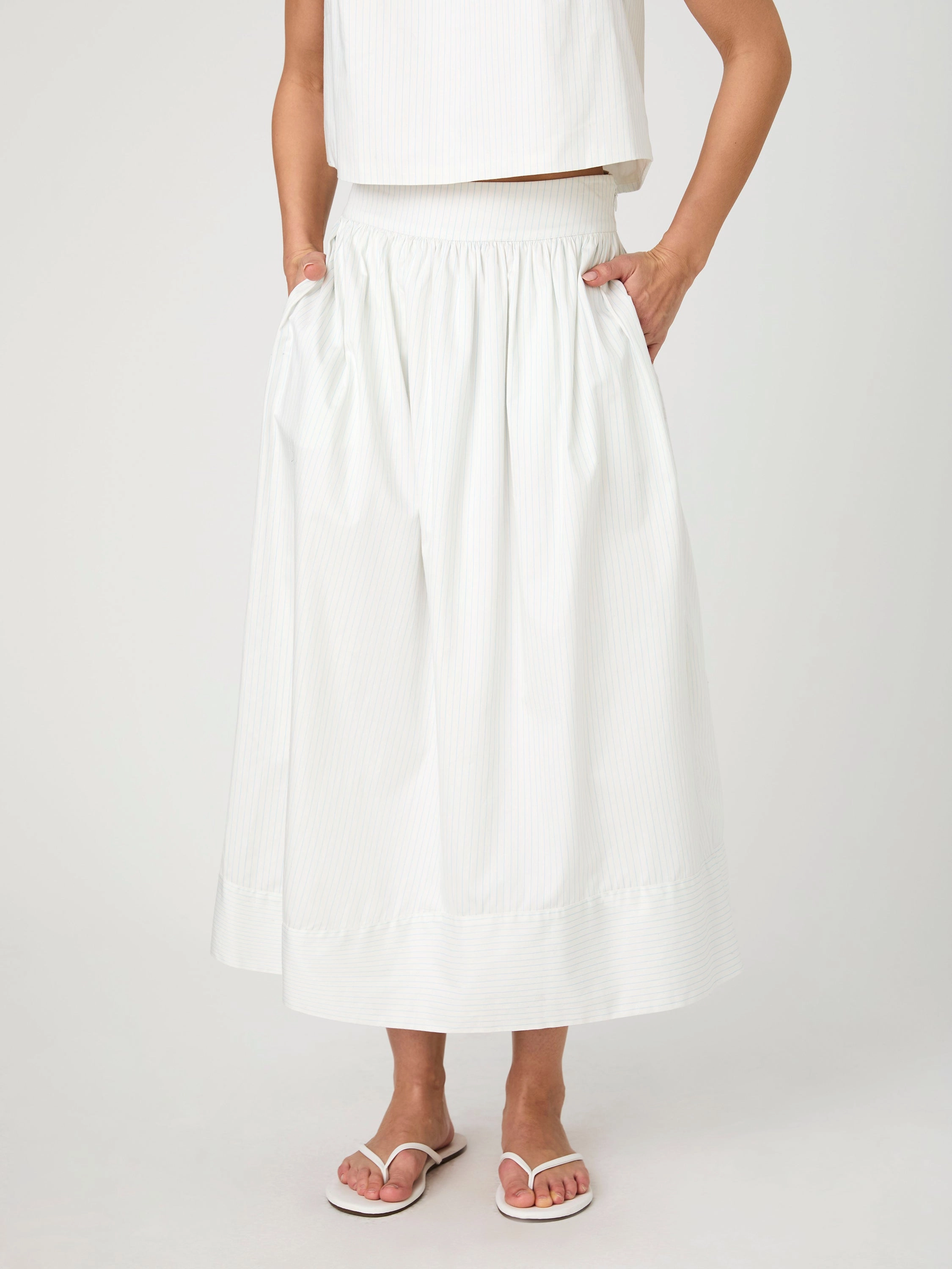 Casual Days Pinstripe Poplin Midi Skirt