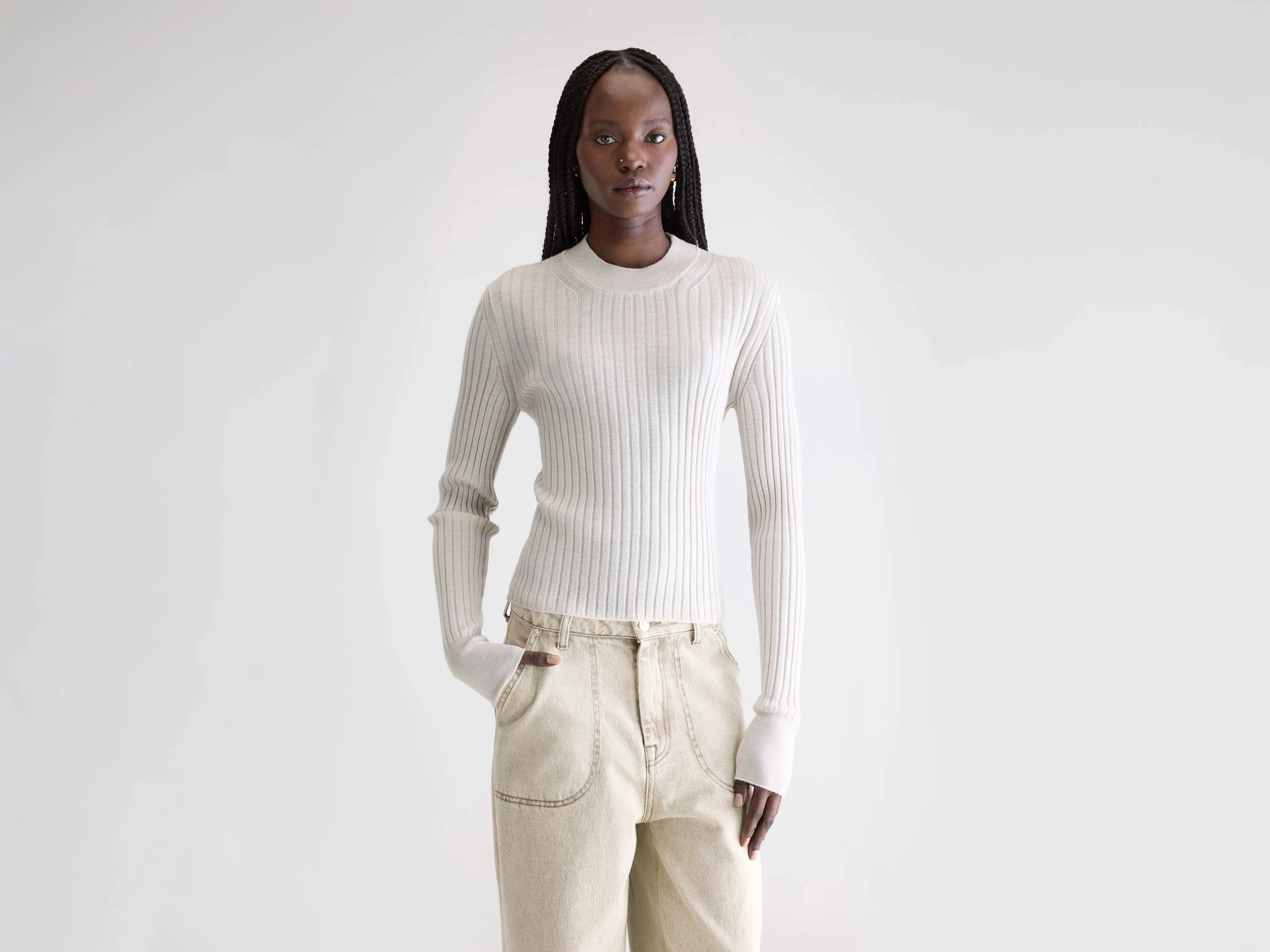 Jacquard Pattern Ready To Go Aslyt slim sweater (252 / W / WHISPER)