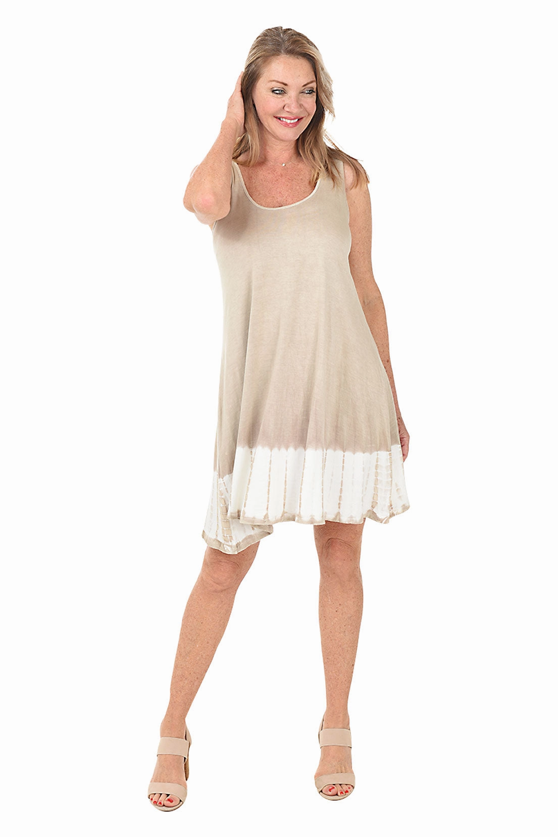 Compressible Champagne Tie-Dye Border Sleeveless Dress