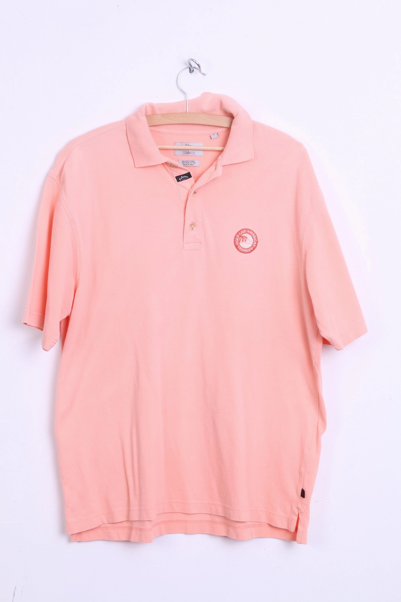 Urban Streetwear Casual Appeal Callaway Golf Mens S Polo Shirt Peach LAS AMERICAS TENERIFE Big Bertha Pique