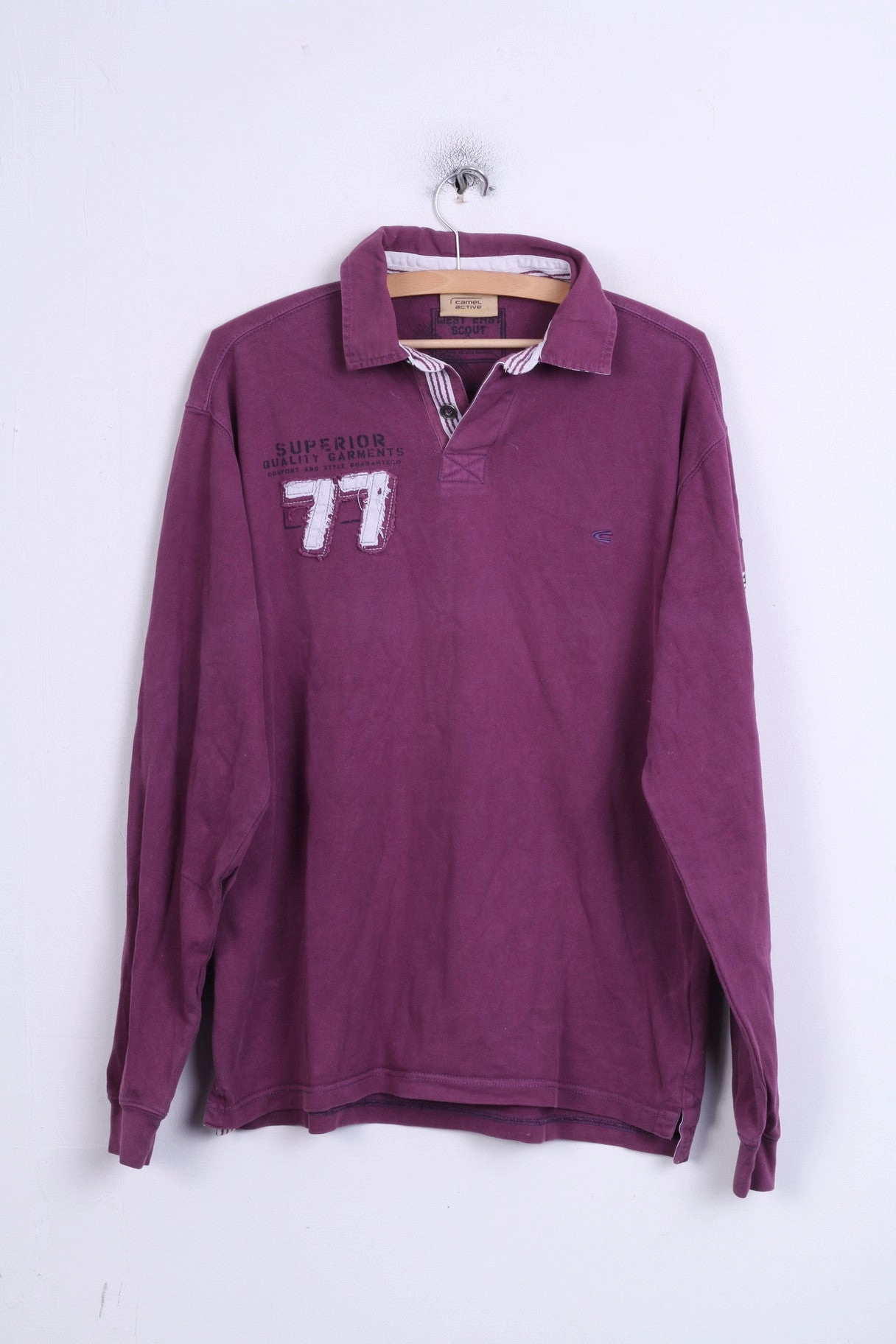 Camel Active Mens L Polo Shirt Purple Detailed Buttons Long Sleeve Sleek Performance Fit Flexible Comfort