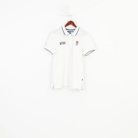 Canterbury Men M Polo Shirt White Cotton Rugby World Cup 2015 Collection England Vintage Collar Short Sleeve Top LayeredHemDetails