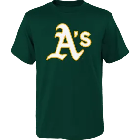 Youth A's Primary Logo Short Sleeve Tee LowImpactDye RibbedNeckBanding