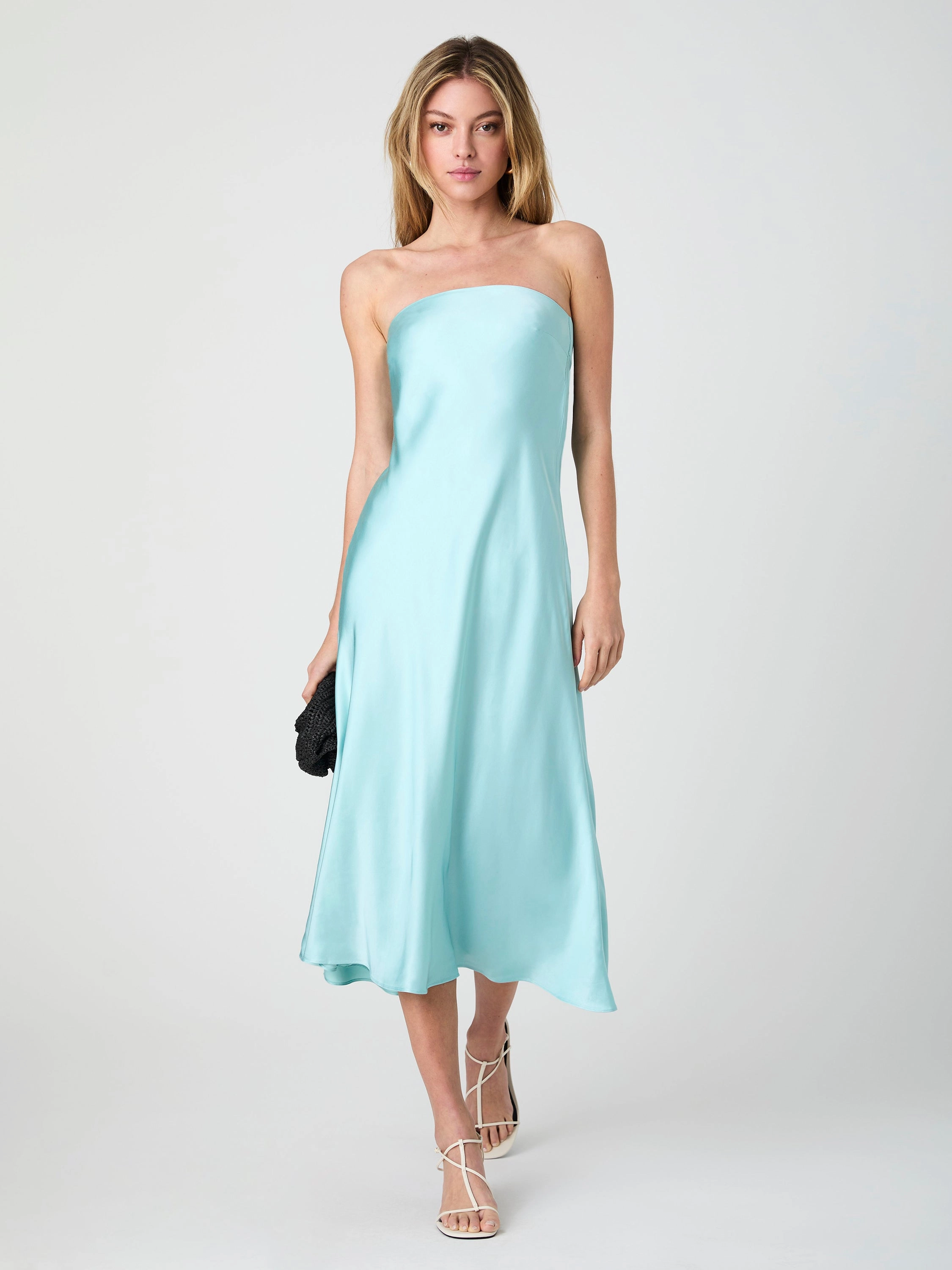 Subtle Finish Strapless Cowl Back Midi Dress