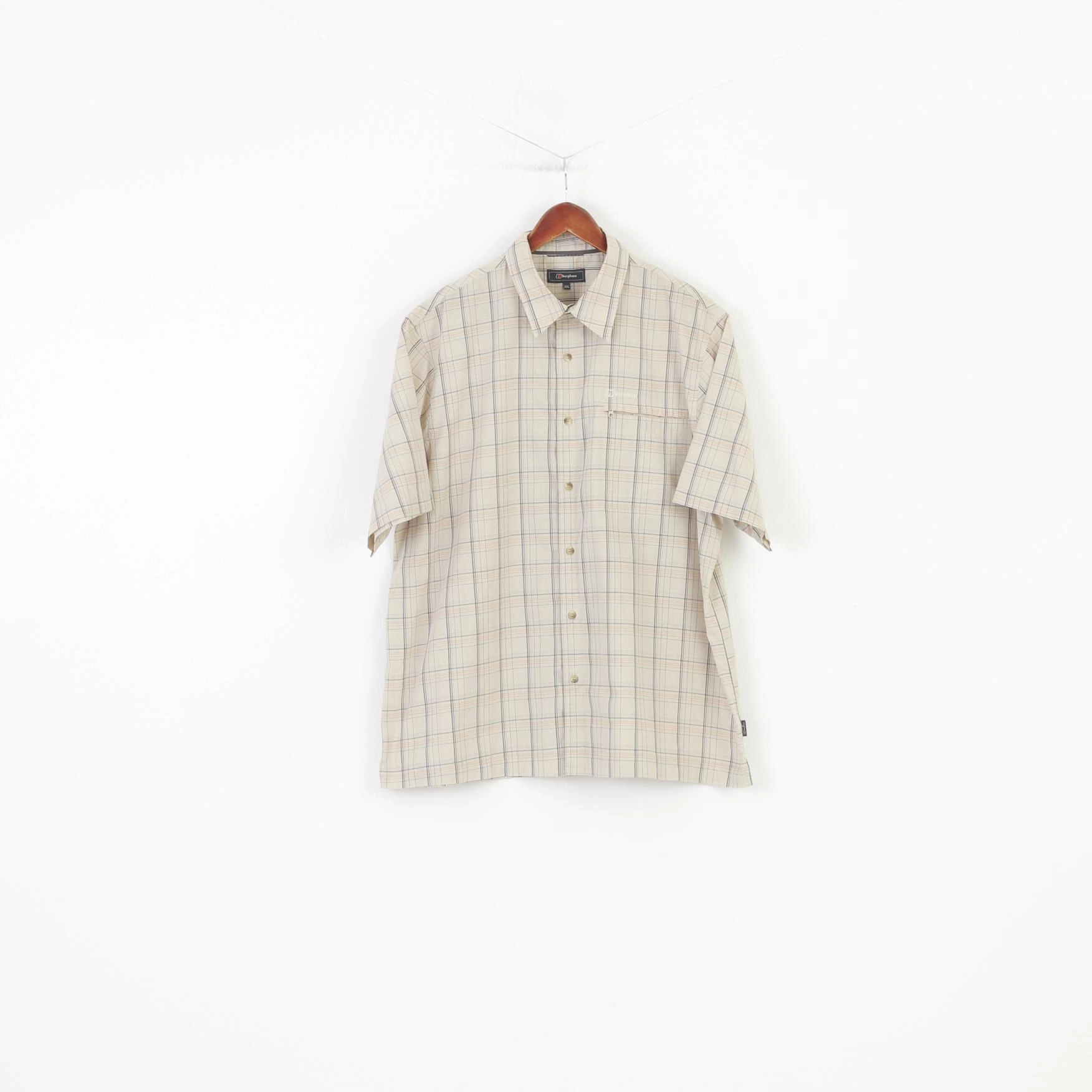 Quick Dry Fabric Berghaus Men XXL Casual Shirt Checkered Beige Short Sleeve Collar Classic Top