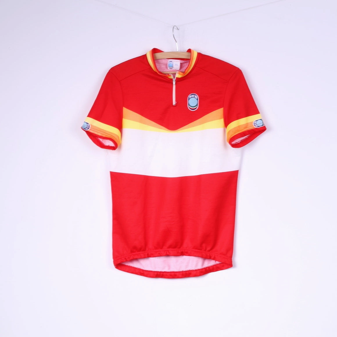 Light Fit Essential Fit Seb Men XL Cycling Shirt Red Striped Zip Neck Sportswear Top Italy