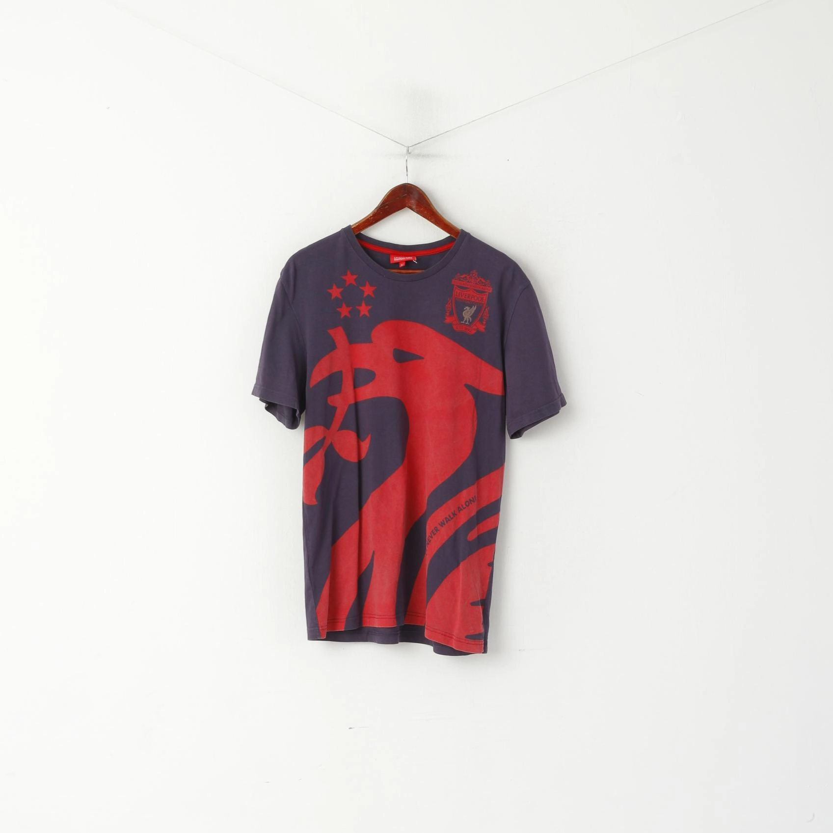 Liverpoll Football Club Men L T- Shirt Purple Cotton LFC Crew Neck Top Pullover