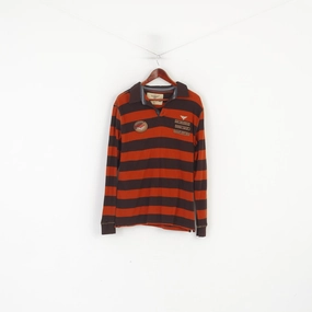 Minimal Fit High Density Knit Kitaro Men L Polo Shirt Brown Phoenix Flight School Striped Cotton Long Sleeve Top