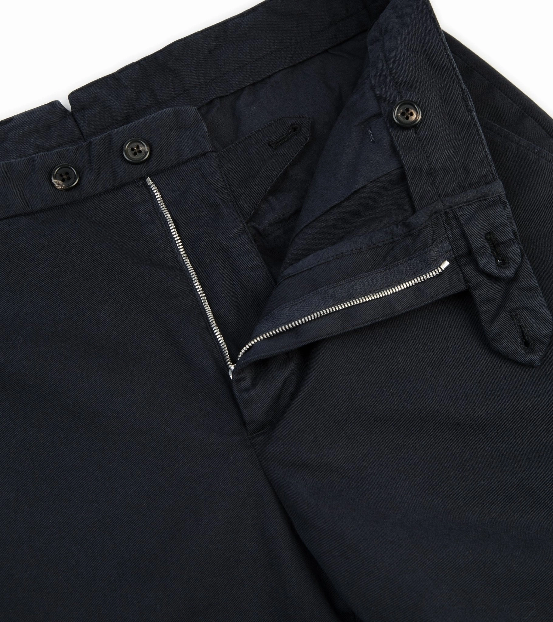 Roomy Fit Trunk Welbeck Flat Front Cotton Trousers: Navy