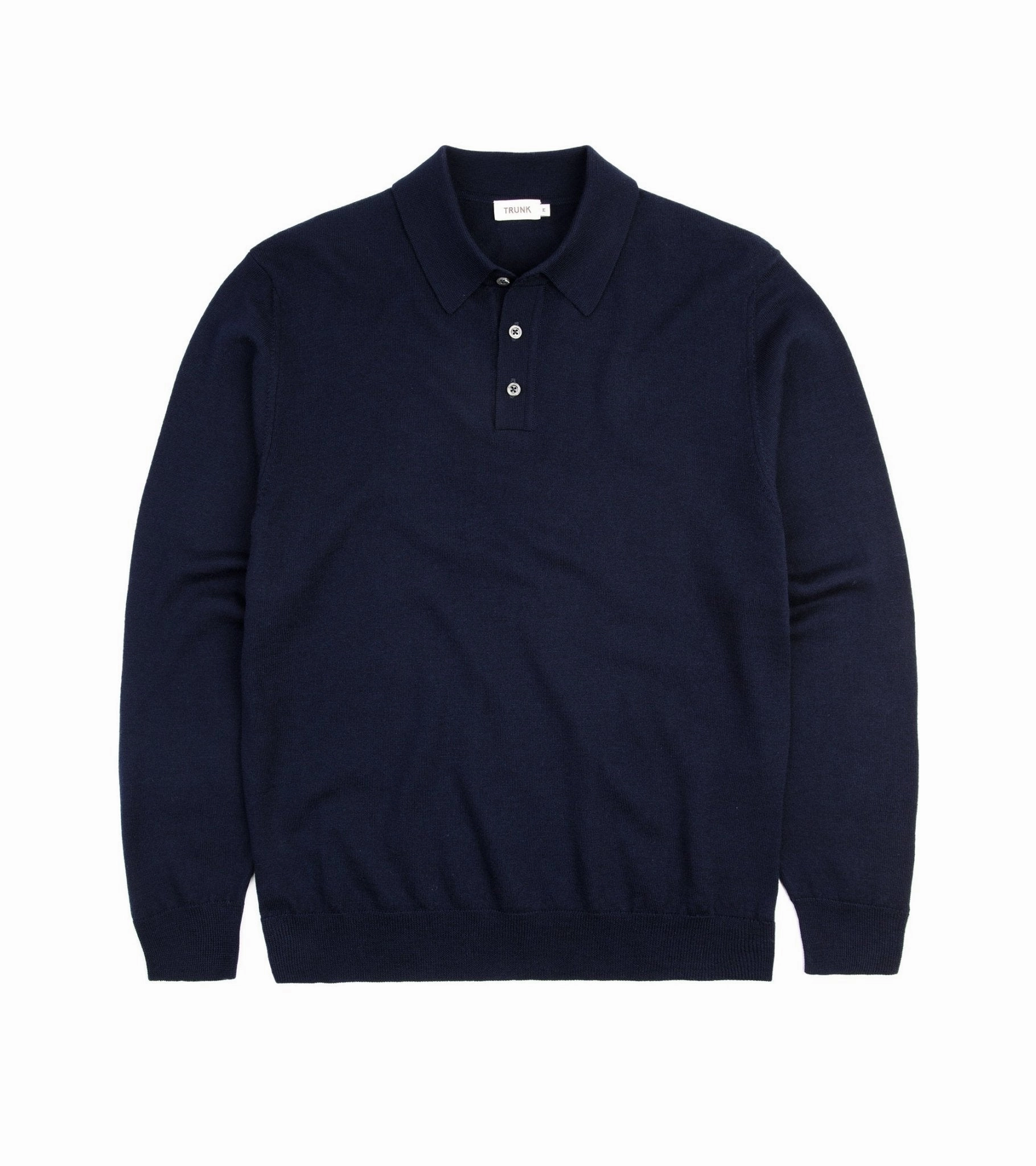 Trunk Enford Merino Knit Long Sleeve Polo Shirt: Navy Urban Ready Home Style