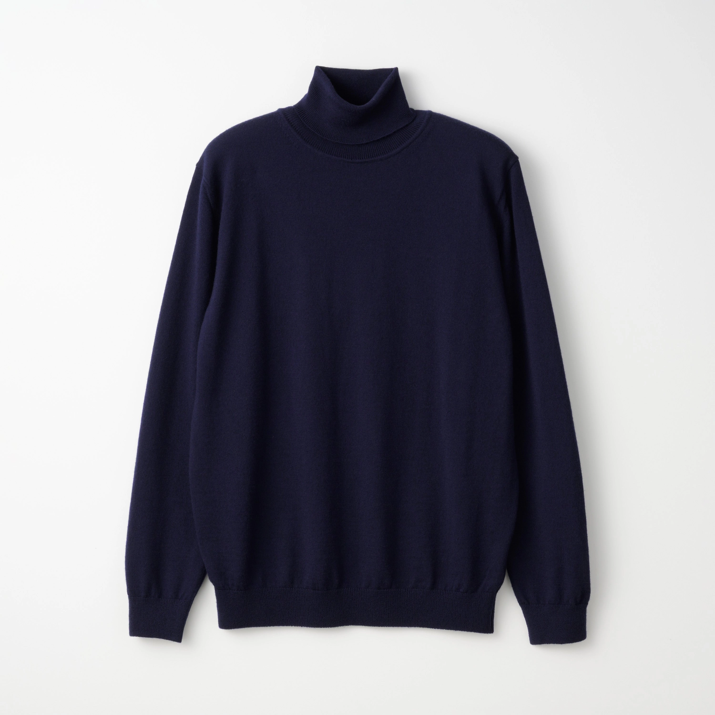 Mood Booster Layered Neckline Mooncastle Lightweight Merino Roll Neck Sweater: Navy