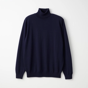 Mood Booster Layered Neckline Mooncastle Lightweight Merino Roll Neck Sweater: Navy