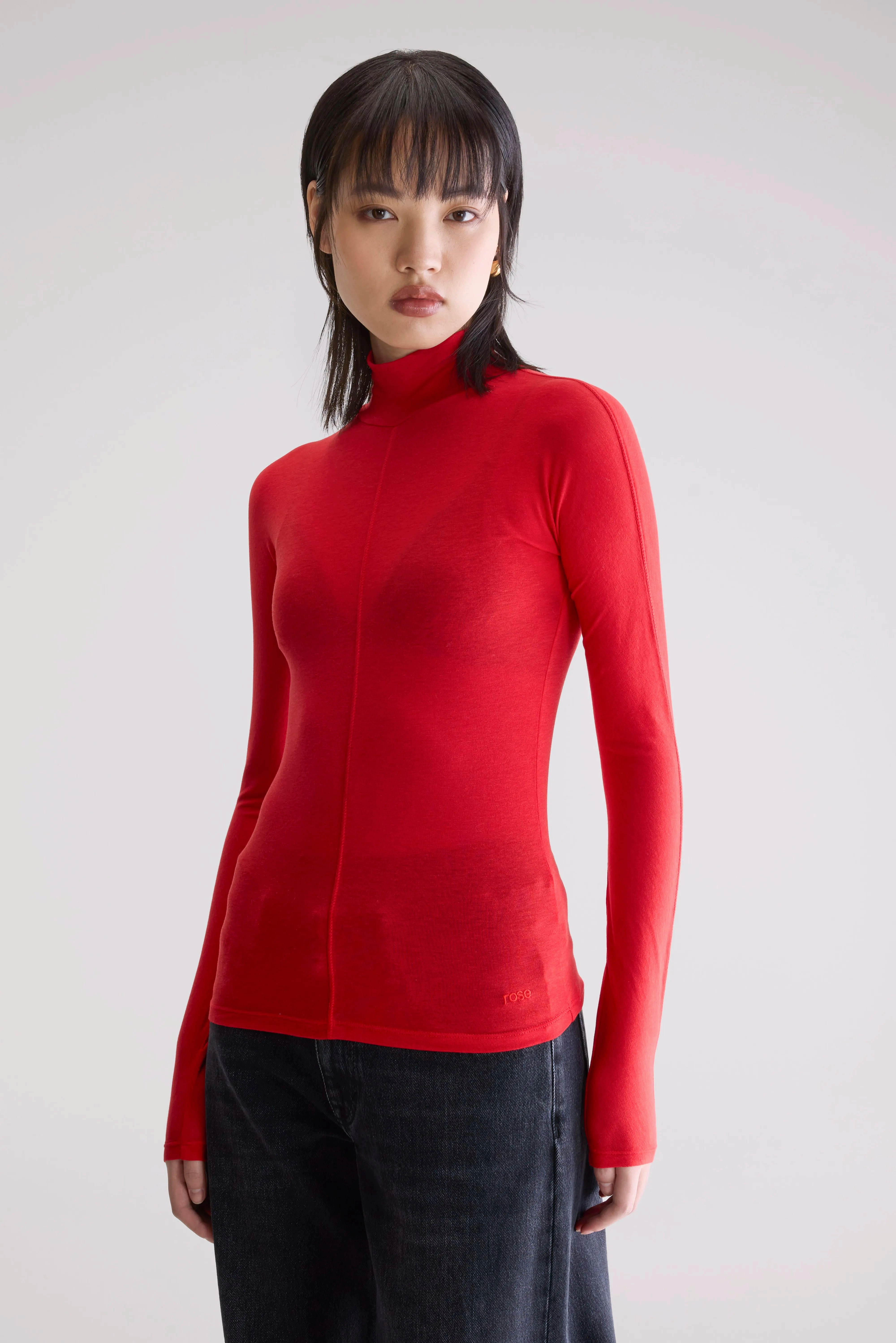 Street Minimal button detail Flawy turtle neck t-shirt (252 / W / SANGUINE)