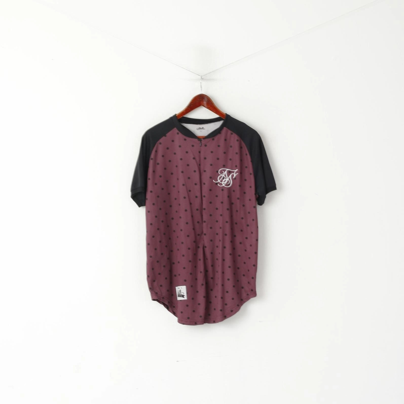 Comfortable Fit Wear Day-to-Day Comfort Sik Silk Men L Shirt Purple Retro Polka Dot Half Zip Retro Shiny Jersey Top