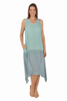Celadon Dip-Dye Sleeveless Midi Dress Chic Layering