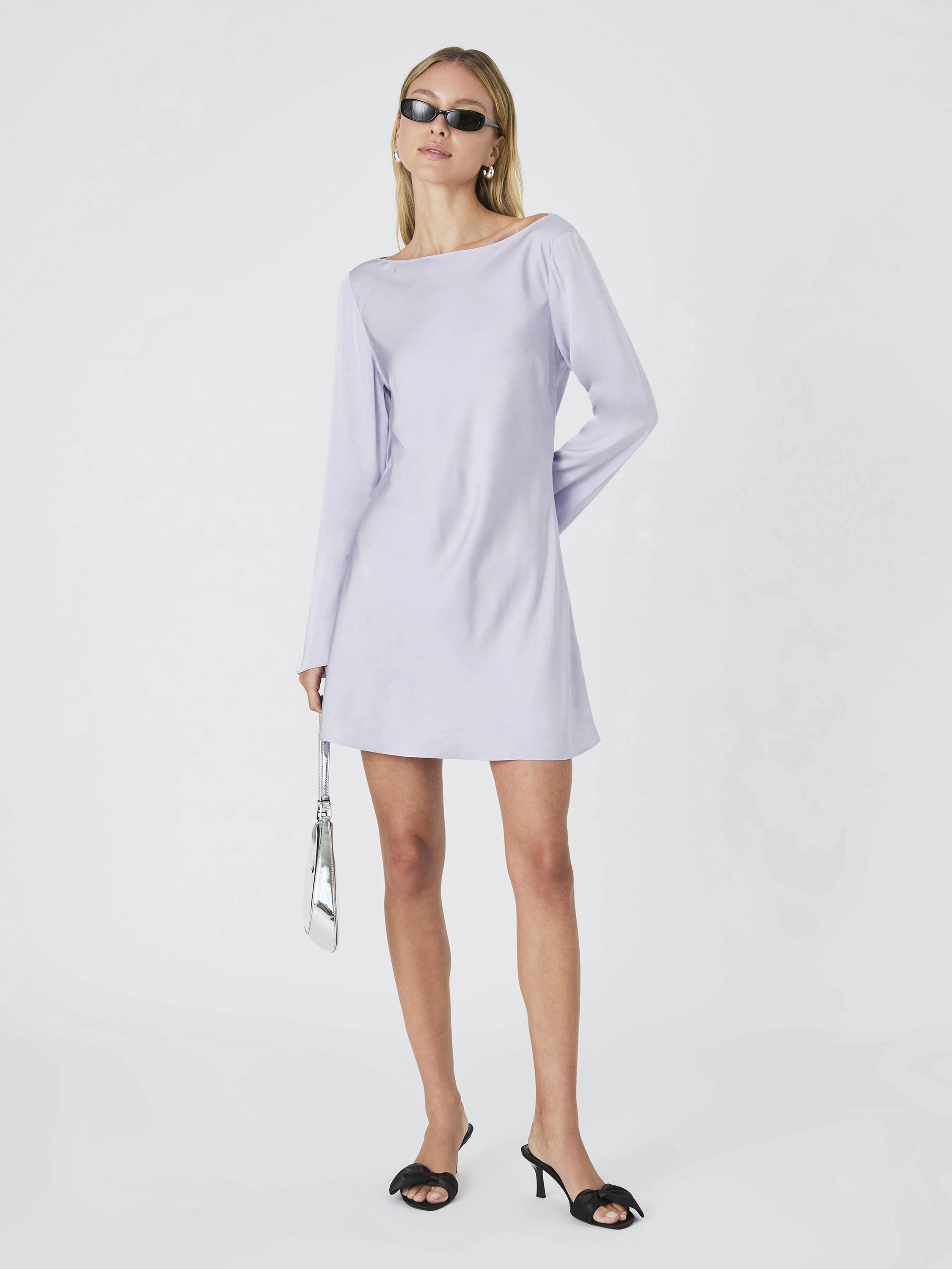 Ennis Satin Longsleeve Mini Dress Lavender Sharp Mood