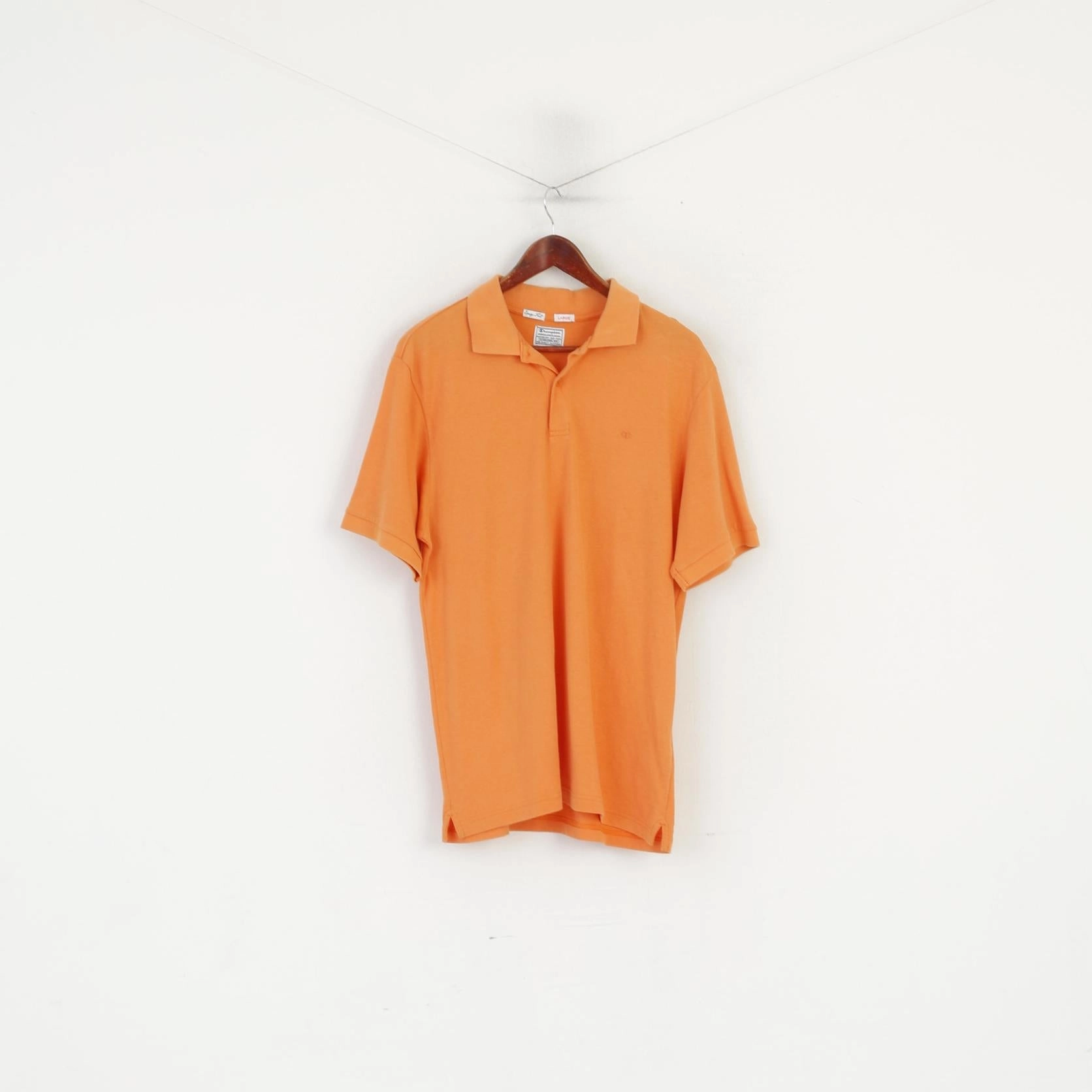 Cozy and Comfortable Champion Men L Polo Shirt Orange Cotton Easy Fit Vintage Plain Classic Summer Top