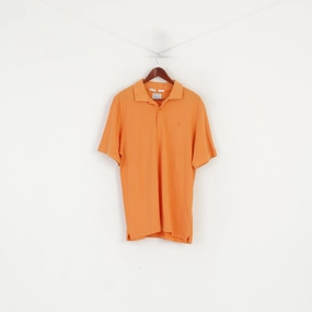 Cozy and Comfortable Champion Men L Polo Shirt Orange Cotton Easy Fit Vintage Plain Classic Summer Top