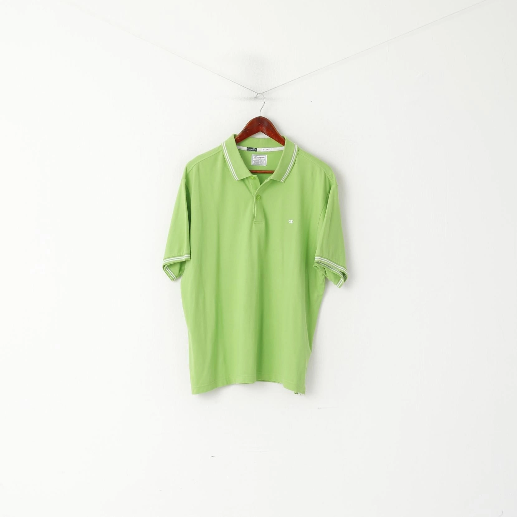 Champion Men XL Polo Shirt Green Cotton Easy Fit Short Sleeve Classic Top Travel Comfort Style