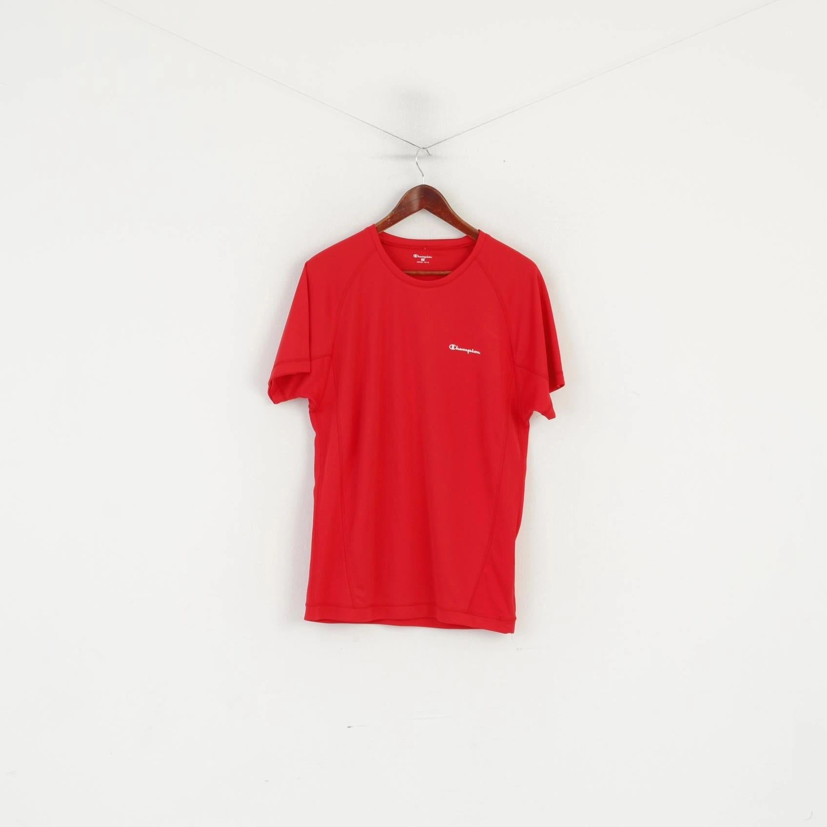 Low Profile Collar Raw Hem Finish Champion Men XL Shirt Red Training Activewear Sport Crew Neck Jersey Top