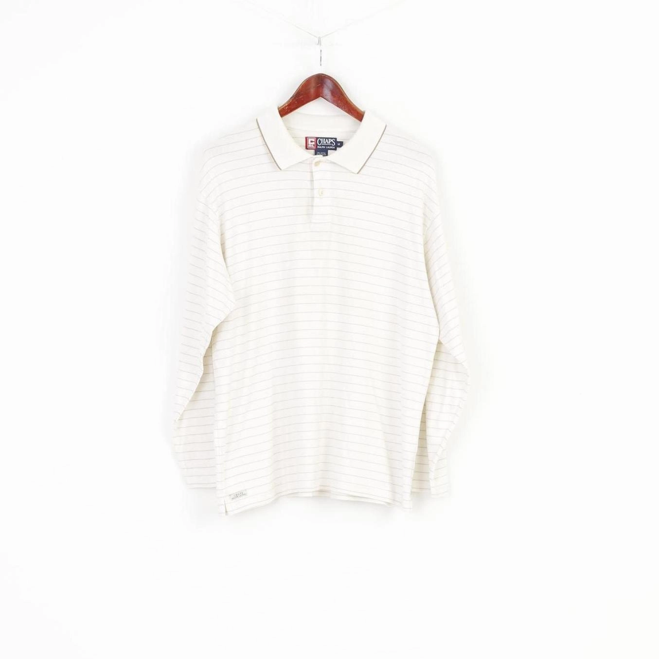 Chaps Ralph Lauren Men M Shirt Cotton Cream Striped Collar Long Sleeve Top Valentine's Day Ultimate Fit