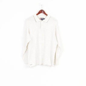Chaps Ralph Lauren Men M Shirt Cotton Cream Striped Collar Long Sleeve Top Valentine's Day Ultimate Fit