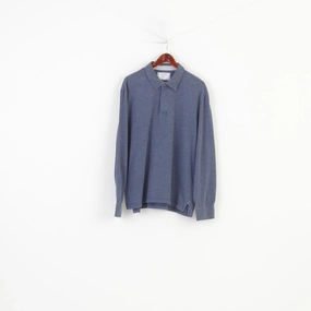 adults' Charles Tyrwhitt Men XL Polo Shirt Blue Cotton Detailed Buttons  Long Sleeve Vintage Top